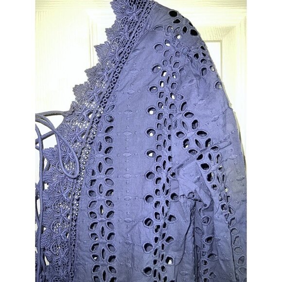 BARDOT Cotton Eyelet Embroidered Open Back Front Tie Long Sleeve Blouse - Picture 5 of 13